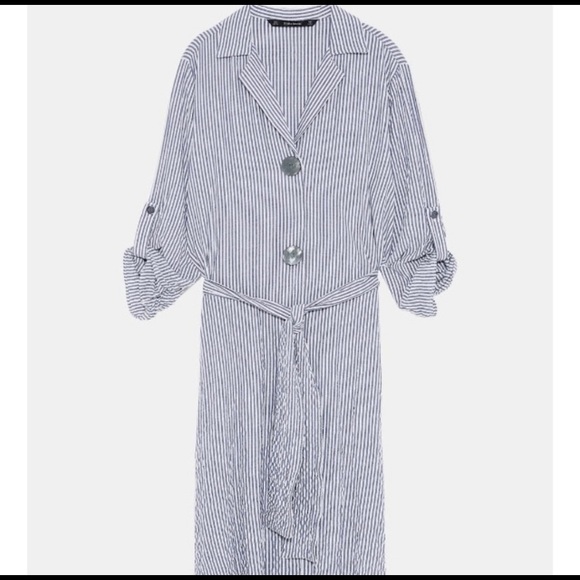 Blue and White Striped Seersucker Shirt Dress - Picture 3 of 5